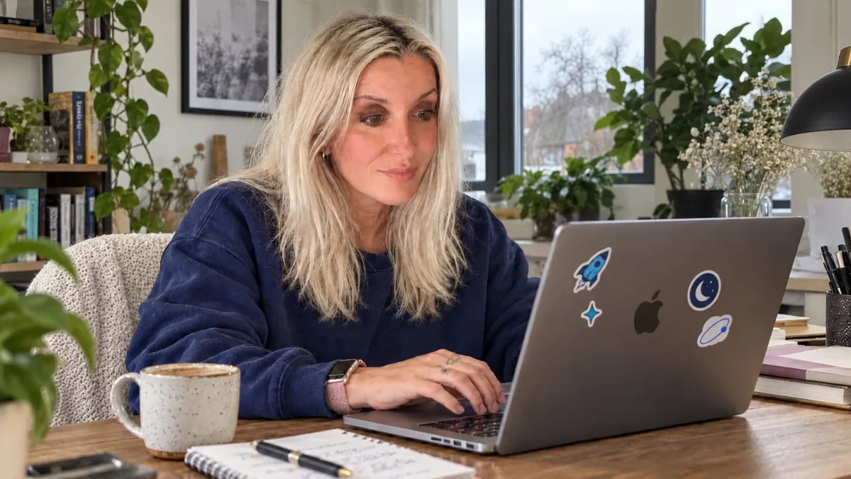 Alejandra, de QuantikaSEO, agencia SEO en Cádiz, trabajando en su portátil